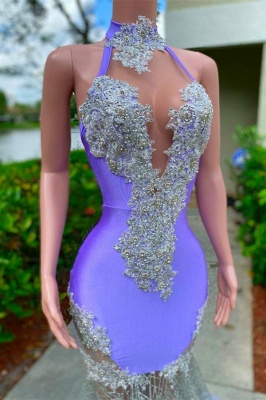Очаровательное фиолетовое атласное платье выпускного вечера длиной до пола с аппликацией_2