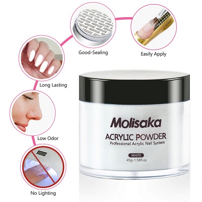 Poudre acrylique blanche Molisaka pour ongles | Poudre à ongles acrylique professionnelle | Poudre Acrylique Durable pour Extension French Nail Art (1.58oz)_4