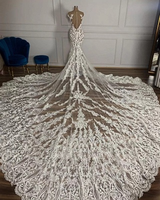 Charming Jewel Garden Vestido de novia de tul sirena sin mangas con apliques_2