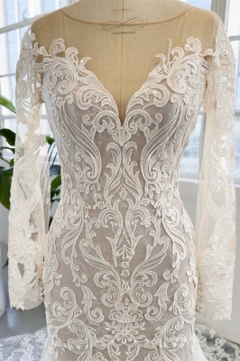 Очаровательное свадебное платье русалки с длинными рукавами с драгоценными камнями_3