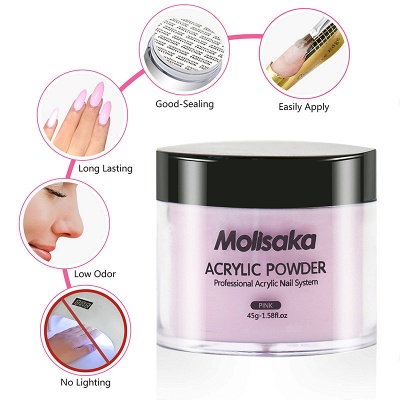 Molisaka Pink Acrylic Powder for Nails | Professional Acrylic Nail Powder | Lasting Acrylic Powder for Extension French Nail Art (1.58oz)_5