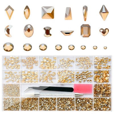 Molisaka Nail Rhinestones Set | Multi Shapes Champagne Gold Rhinestones for Nails