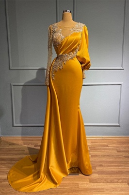 Платье выпускного вечера Vintage Jewel с асимметричным бисером и длинными рукавами с аппликациями_1