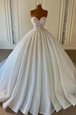 Charming Sweetheart Sleeveless Sequined Strapless Ball Gown Wedding Dress_1