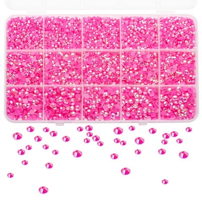 أحجار الراين الوردية ، 12600 قطعة من أحجار الراين الكريستالية المستديرة للحرف اليدوية ، مقاس مختلط 3/4/5 مم AB اللون غير الإصلاحي أحجار الراين الهلام راتينج مسطح