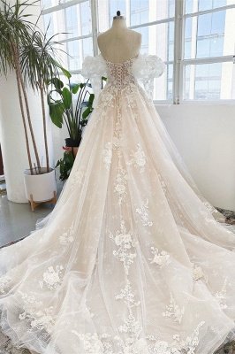 Sleeveless Floor Length Garden Strapless Tulle Lace Wedding Dress with Appliques_3