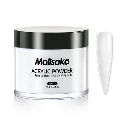 Molisaka White Acrylic Powder for Nails | Professional Acrylic Nail Powder | Lasting Acrylic Powder for Extension French Nail Art (1.58oz)