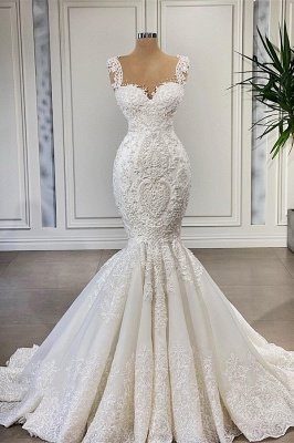 Charming Straps Sleeveless Mermaid Wedding Dress with Ruffles