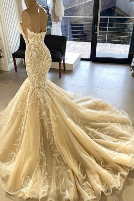 Очаровательное свадебное платье русалки без рукавов длиной до пола с аппликациями_2