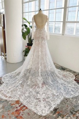 Очаровательное свадебное платье русалки с длинными рукавами с драгоценными камнями_2