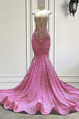 Шикарное розовое платье выпускного вечера без рукавов с блестками и бретельками длиной до пола, украшенное бисером_1