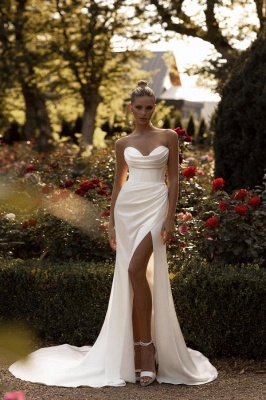 Charming Ivory Strapless Floorlength A-Line Satin Prom Dress_3