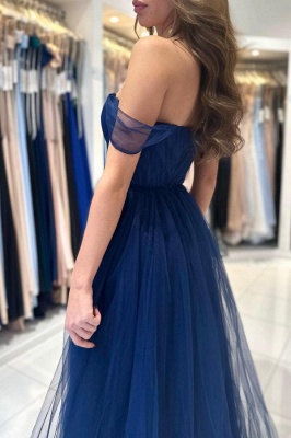 Очаровательное Королевское синее милое платье выпускного вечера с открытыми плечами и длинными линиями из тюля_5