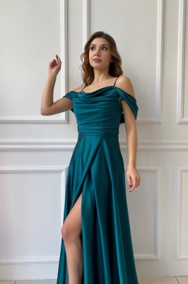 A-Line Front Slit Spaghetti Straps Off the Shoulder Prom Dress with Ruffles_3