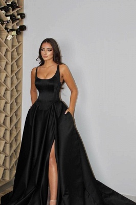 Black Straps Square Floor Length Prom Dress with Ruffles_2