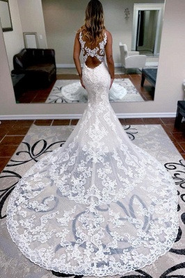 Gorgeous Lace Straps Mermaid Wedding Dress with Train_2