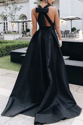 Black V-neck Floor Length Prom Party Dress_2