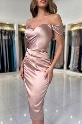 Elegent Modern Satin Sheath Sweatheart Off-the-Shoulder Zipper Prom Dress_1