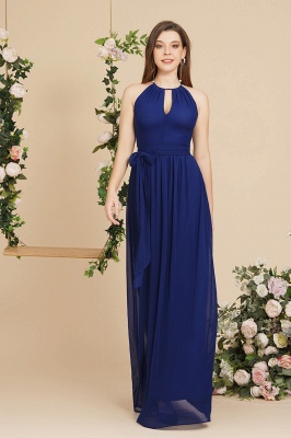 ارتفاع العنق الأزرق الداكن فستان السهرة الشيفون بسيط_1