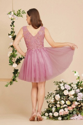 Dusty pink Round neck knee length Tulle homecoming dress_2