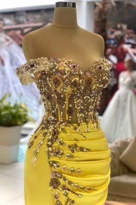 Daffodil Beaded Strapless Off the Shoulder Floor Length Prom Party Dress_2