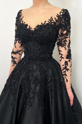 Long sleeves Sweetheart Black Princess Ball gown Evening Dress_3