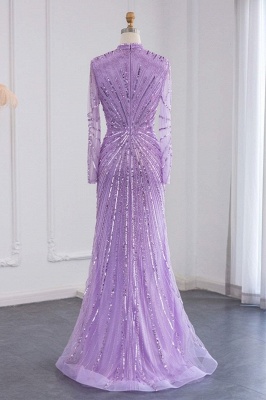 Элегантные вечерние платья русалки с высоким воротником и длинными рукавами, украшенные бисером и кристаллами_7