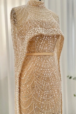 Luxus-Perlen-Meerjungfrau-Abendkleid aus Dubai mit Cape-Ärmeln, bodenlanges Partykleid aus Seequin_12