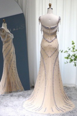 Luxuriöses, herzförmiges, mit Perlen besetztes Meerjungfrau-Partykleid mit Quasten, Dubai-Abendkleid_2