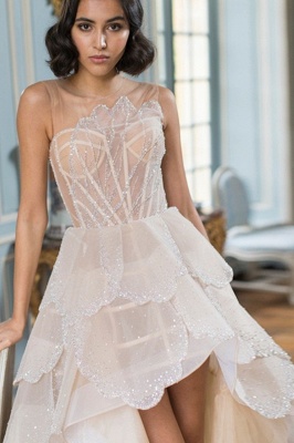 Asymmetrisches Kleid mit Juwelenpailletten, ärmellose, abgestufte High-Lo-Abendkleider_3