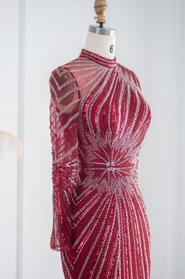 Элегантные вечерние платья русалки с высоким воротником и длинными рукавами, украшенные бисером и кристаллами_15