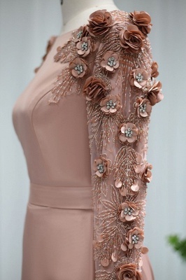 Wunderschönes, langärmliges Satin-Abendkleid im Meerjungfrau-Stil, 3D-Blumenperlen, langes Hochzeitskleid mit Schleppe_4