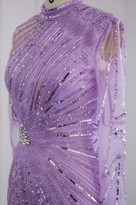 Элегантные вечерние платья русалки с высоким воротником и длинными рукавами, украшенные бисером и кристаллами_10