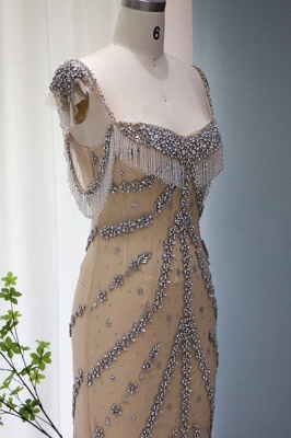 Luxuriöses, herzförmiges, mit Perlen besetztes Meerjungfrau-Partykleid mit Quasten, Dubai-Abendkleid_7