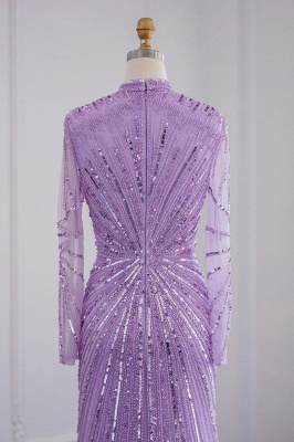 Элегантные вечерние платья русалки с высоким воротником и длинными рукавами, украшенные бисером и кристаллами_9