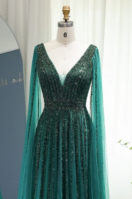 Luxus-Meerjungfrau-Abendkleid mit tiefem V-Ausschnitt und Perlenstickerei, Cape-Ärmel, Tüll, Aline Dubai-Partykleid_5