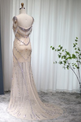 Luxuriöses, herzförmiges, mit Perlen besetztes Meerjungfrau-Partykleid mit Quasten, Dubai-Abendkleid_8
