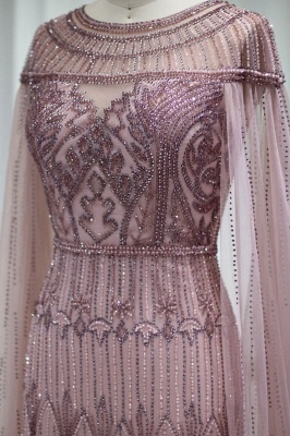 Luxuriöses Meerjungfrau-Abendkleid mit U-Ausschnitt und Perlenstickerei, Cape-Ärmel, Dubai-Hochzeitskleid_11
