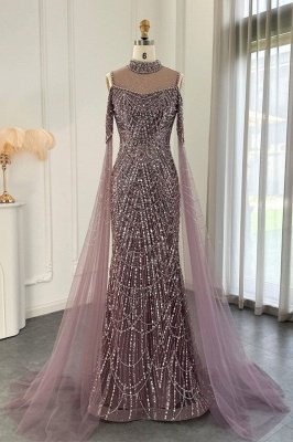 Роскошное блестящее бисерное платье с бретелькой на шее Дубай Русалка вечернее платье с накидкой и рукавами длиной до пола, вечернее платье
