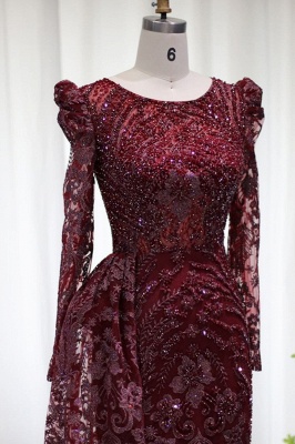 Роскошное вечернее платье русалки с пышными рукавами, блестящее вечернее платье с цветочной аппликацией и бисером, со шлейфом_9
