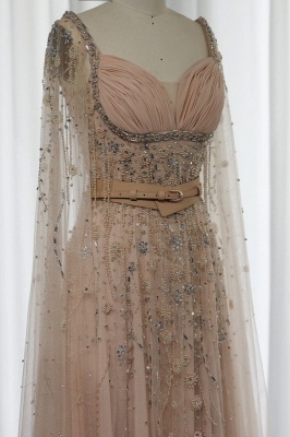 Bezauberndes, herzförmiges, mit Perlen verziertes langes Abendkleid, formelles Kleid mit Cape-Ärmeln und Gürtel_6