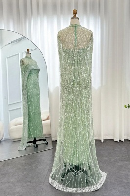 Luxus-Perlen-Meerjungfrau-Abendkleid aus Dubai mit Cape-Ärmeln, bodenlanges Partykleid aus Seequin_18