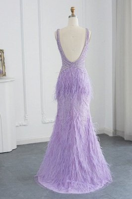 Gorgeous Deep Double V-Neck Mermaid Front Slit Evening Gowns Feathers Luxury Dubai Party Gown_6