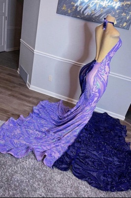 Сексуальное двухцветное длинное платье с лямкой на шее и выпускным платьем русалки_3