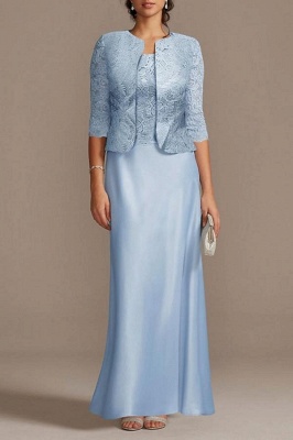 Long sleeves Sky blue Column Long Mother of the bride Dress_1