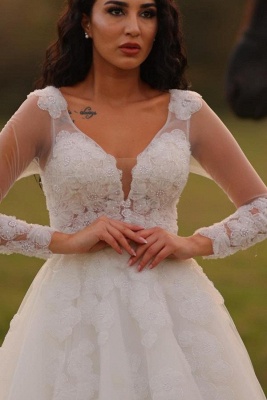 Long sleeves V-neck A-line Princess Wedding Dresses_4