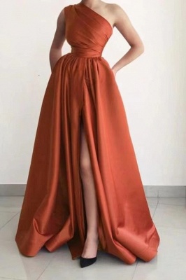 Burnt Orange One shoulder Sleeveless A-line Prom Dresses_1