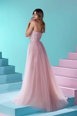 Sweetheart Pink Tulle Mermaid Long Prom Dresses_2