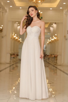 Elegantes Chiffon-Brautjungfernkleid mit U-Ausschnitt, ärmelloses langes Abendkleid mit Spitzenapplikationen_1