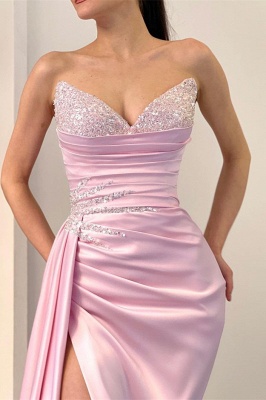 Robe de bal sirène rose perle, fente haute, perles_3